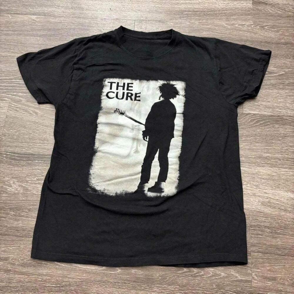 Black The Cure Band Tee With A Unique Faded Look